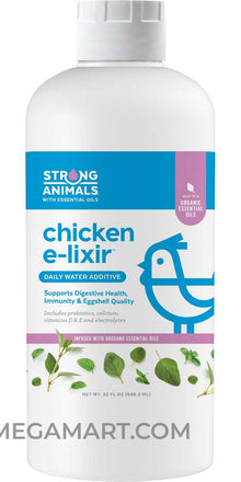 Strong Animals Chicken E-Lixir daily water additive, 32 fl oz bottle of chicken vitamins with oregano essential oil