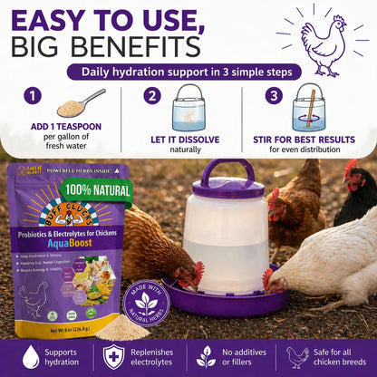 Buff Clucks AquaBoost Electrolytes & Probiotics for Chickens