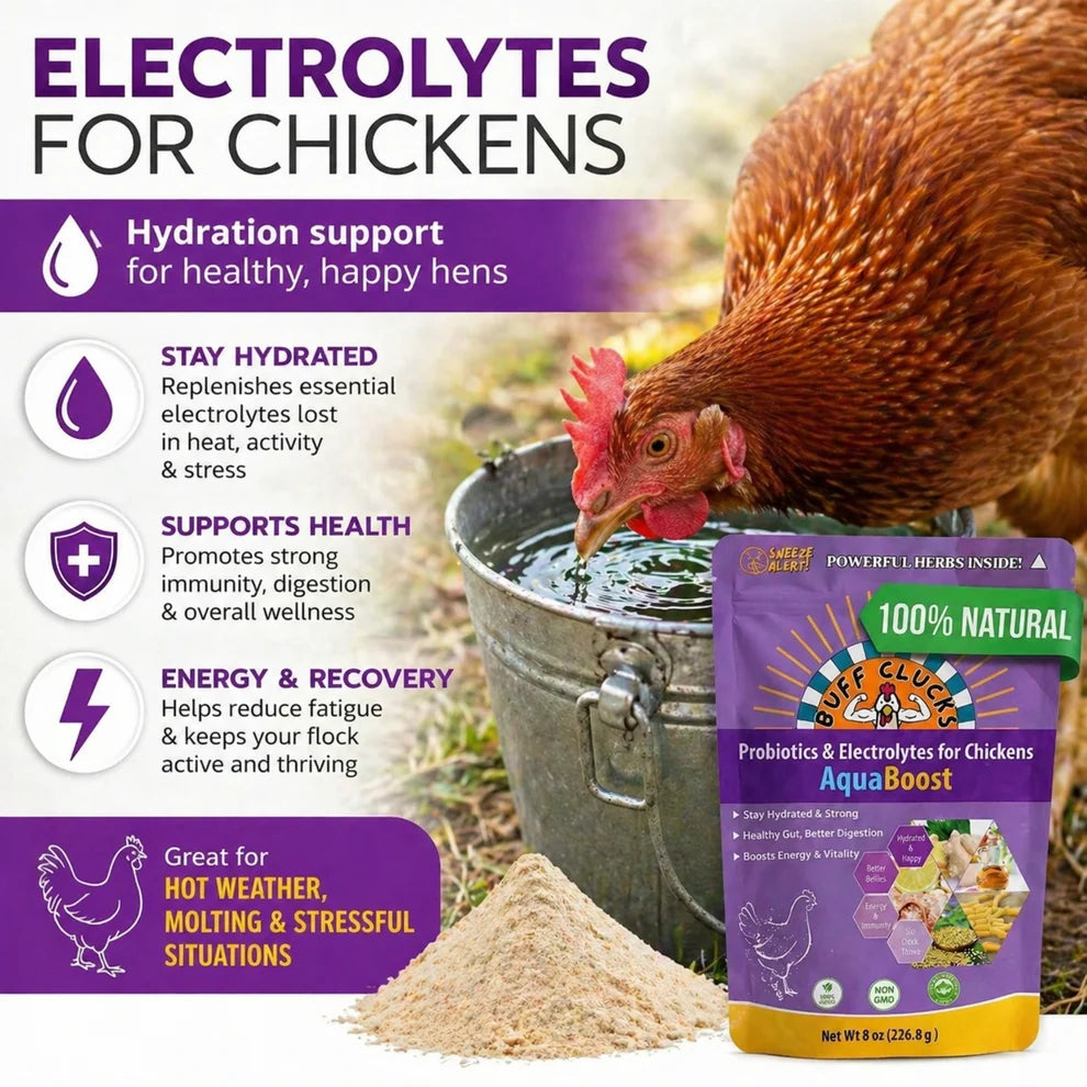 Buff Clucks AquaBoost Electrolytes & Probiotics for Chickens
