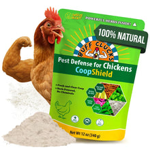 Buff Clucks CoopShield herbal pest defense for chickens in a 12 oz green resealable pouch