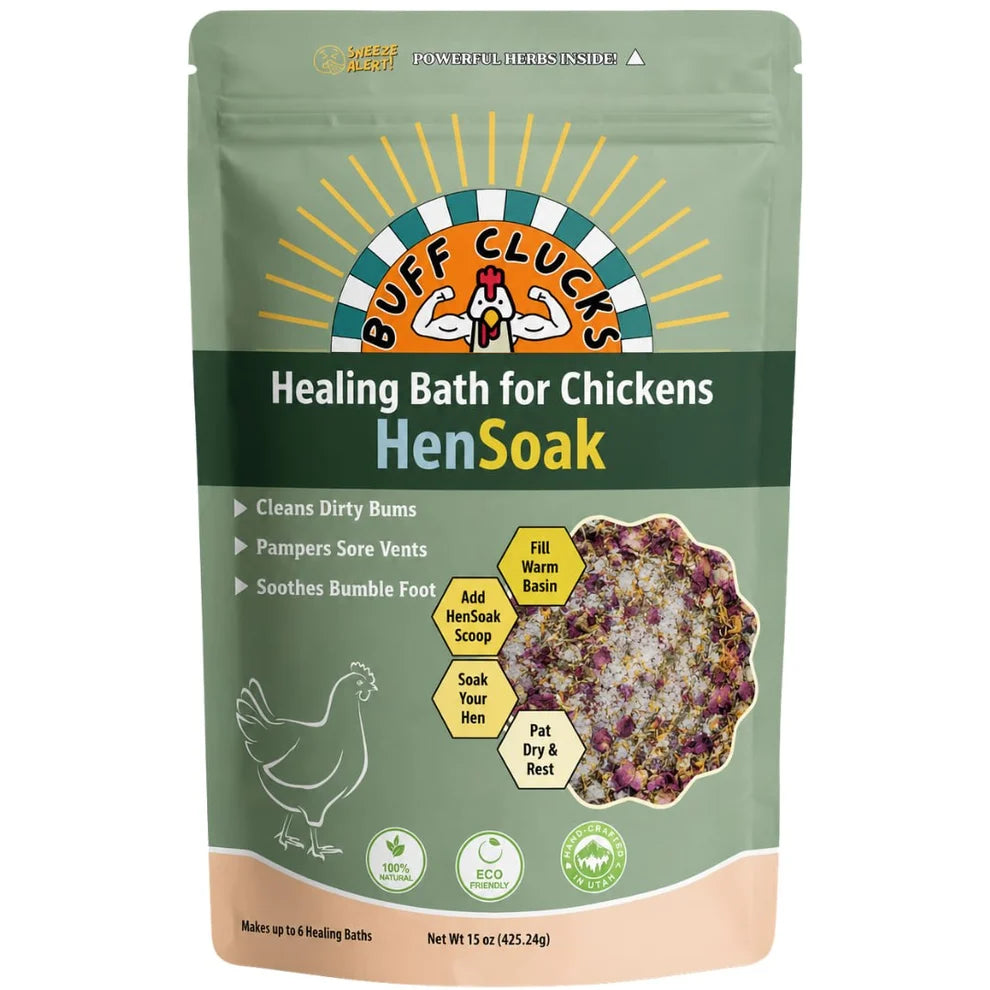 Buff Clucks HenSoak herbal healing bath for chickens in a 15 oz resealable pouch
