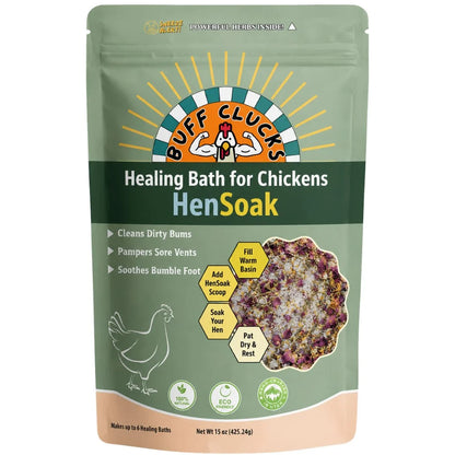 Buff Clucks HenSoak herbal healing bath for chickens in a 15 oz resealable pouch