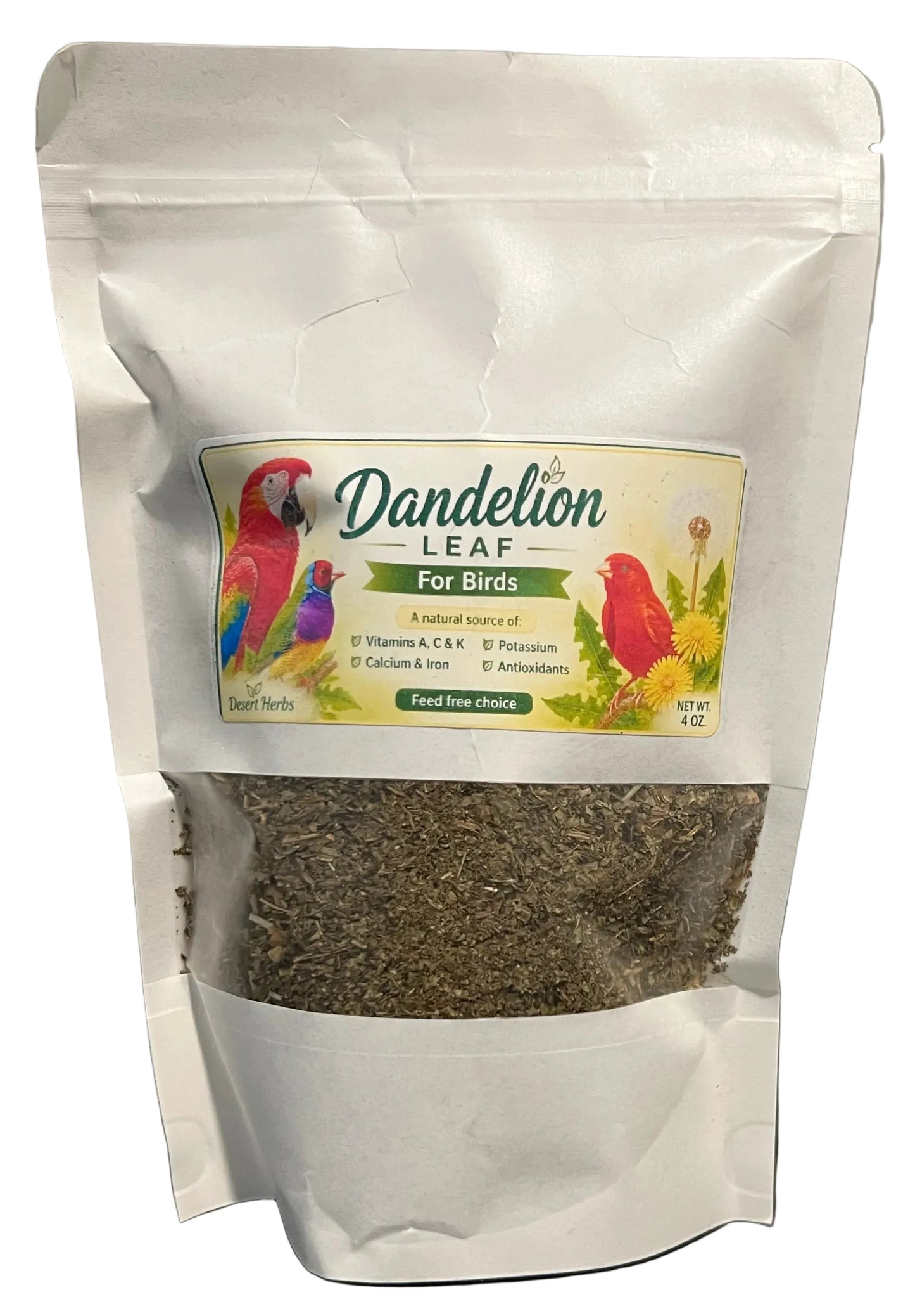 Desert Herbs Dandelion Leaf for Birds 4 oz resealable pouch