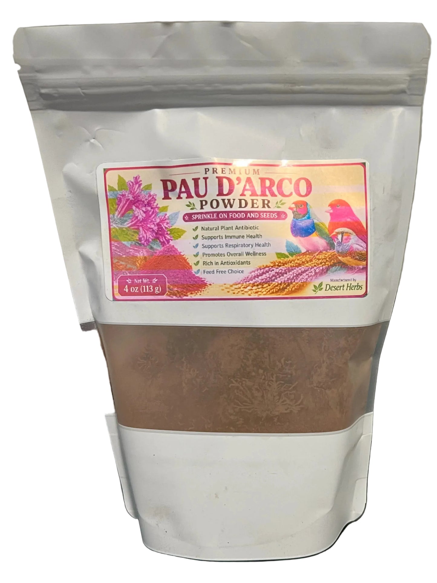 Desert Herbs Pau D'Arco Powder for Birds 4 oz resealable pouch