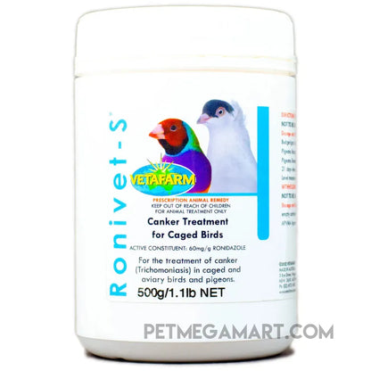 Ronivet-S Treatment for Canker and other protozoal infections in birds 500g