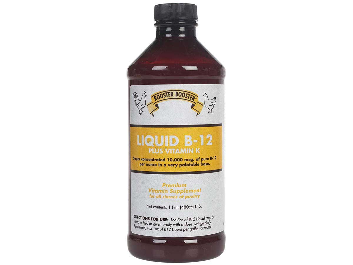 Rooster Booster Liquid B-12 plus Vitamin K 1 pint bottle, B12 for chickens and all classes of poultry